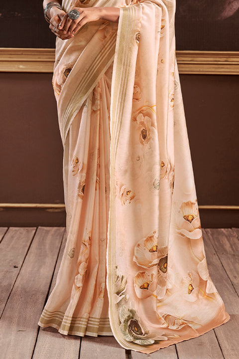 VastraLakshmi Transcendent Beige Digital Printed Soft Silk Saree With Exemplary Blouse Piece