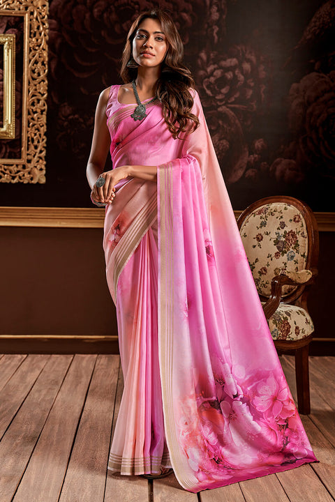 VastraLakshmi Tremendous Pink Digital Printed Soft Silk Saree With Scrupulous Blouse Piece