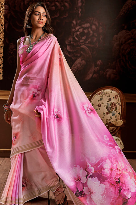 VastraLakshmi Tremendous Pink Digital Printed Soft Silk Saree With Scrupulous Blouse Piece