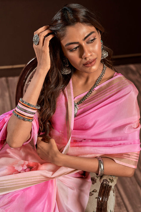 VastraLakshmi Tremendous Pink Digital Printed Soft Silk Saree With Scrupulous Blouse Piece