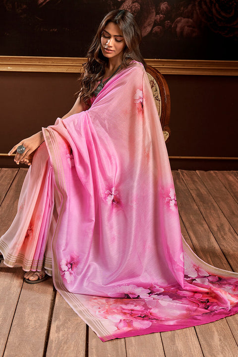 VastraLakshmi Tremendous Pink Digital Printed Soft Silk Saree With Scrupulous Blouse Piece