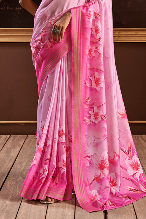 VastraLakshmi Devastating Baby Pink Digital Printed Soft Silk Saree With Demure Blouse Piece