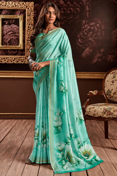 VastraLakshmi Admirable Turquoise Digital Printed Soft Silk Saree With Adoring Blouse Piece