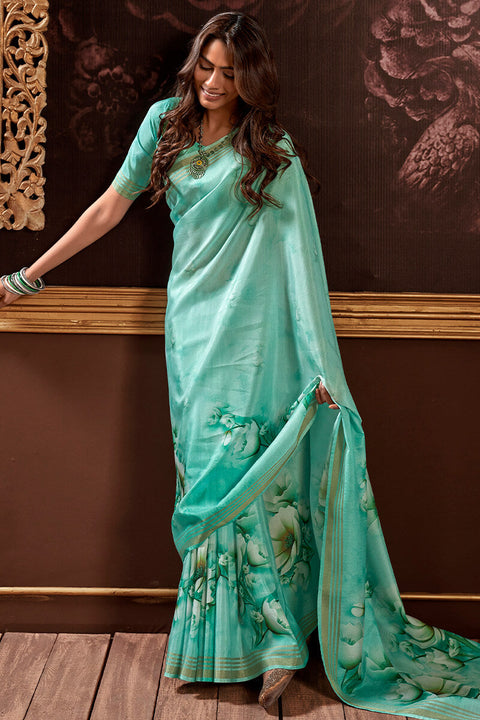 VastraLakshmi Admirable Turquoise Digital Printed Soft Silk Saree With Adoring Blouse Piece