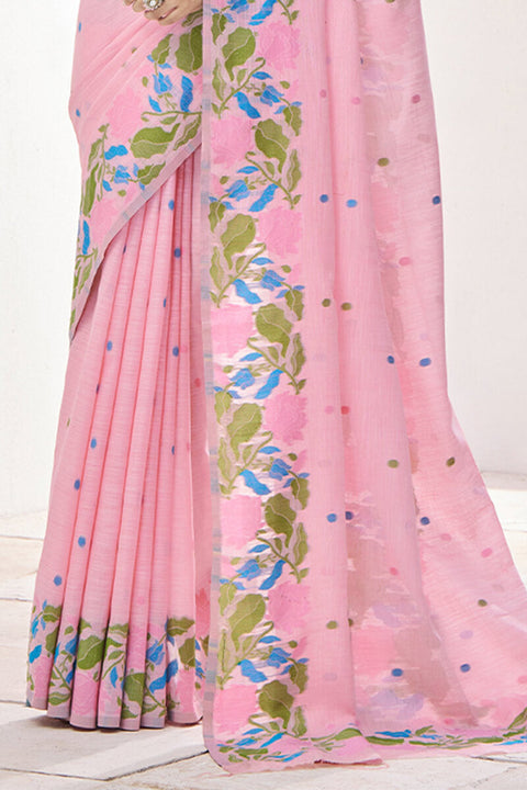 VastraLakshmi Gleaming Pink Cotton Silk Saree With Flattering Blouse Piece