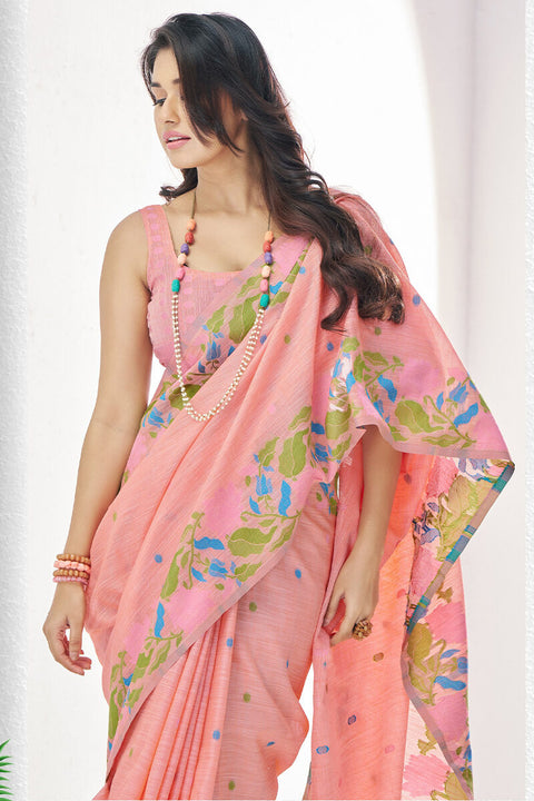 VastraLakshmi Unique Peach Cotton Silk Saree With Intricate Blouse Piece