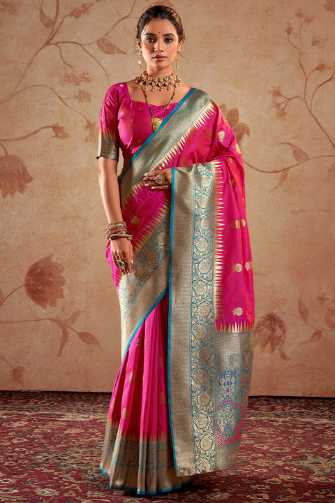 VastraLakshmi Gorgeous Dark Pink Soft Banarasi Silk Saree With Beautiful dBlouse Piece