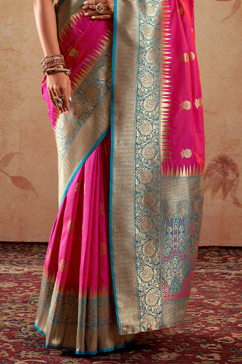 VastraLakshmi Gorgeous Dark Pink Soft Banarasi Silk Saree With Beautiful dBlouse Piece