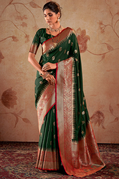 VastraLakshmi Classy Dark Green Soft Banarasi Silk Saree With Charming Blouse Piece