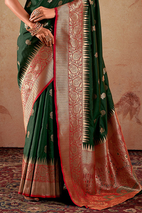 VastraLakshmi Classy Dark Green Soft Banarasi Silk Saree With Charming Blouse Piece