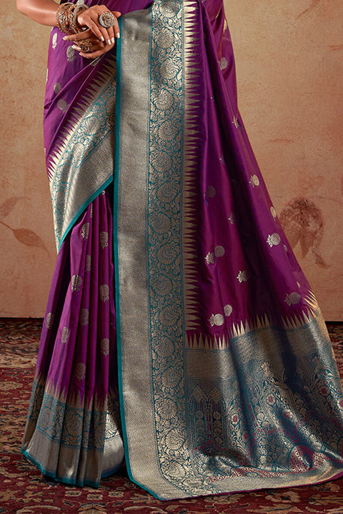 VastraLakshmi Assemblage Purple Soft Banarasi Silk Saree With Elision Blouse Piece