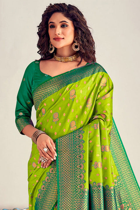 VastraLakshmi Capricious Parrot Soft Banarasi Silk Saree With Beautiful Blouse Piece