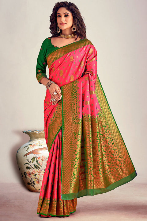 VastraLakshmi Desirable Dark Pink Soft Banarasi Silk Saree With Stunner Blouse Piece