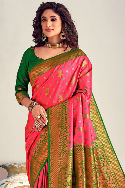 VastraLakshmi Desirable Dark Pink Soft Banarasi Silk Saree With Stunner Blouse Piece