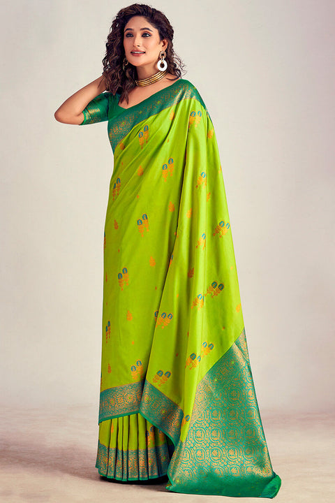 VastraLakshmi Beauteous Parrot Soft Banarasi Silk Saree With Moiety Blouse Piece