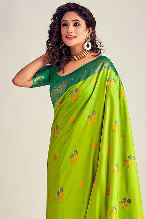 VastraLakshmi Beauteous Parrot Soft Banarasi Silk Saree With Moiety Blouse Piece