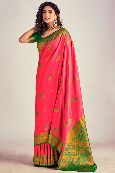 VastraLakshmi Majesty Pink Soft Banarasi Silk Saree With Blooming Blouse Piece