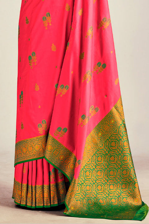 VastraLakshmi Majesty Pink Soft Banarasi Silk Saree With Blooming Blouse Piece