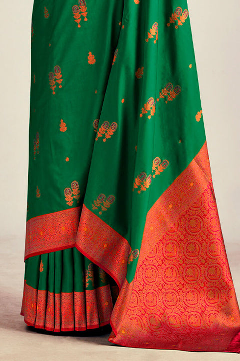 VastraLakshmi Lassitude Dark Green Soft Banarasi Silk Saree With Redolent Blouse Piece