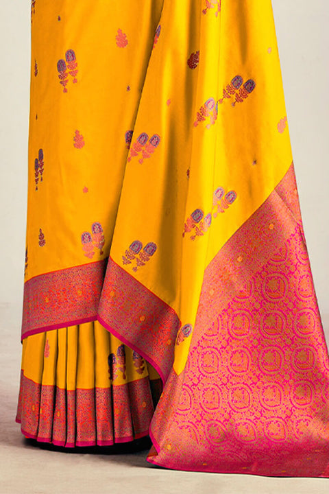 VastraLakshmi Confounding Yellow Soft Banarasi Silk Saree With Enchanting Blouse Piece