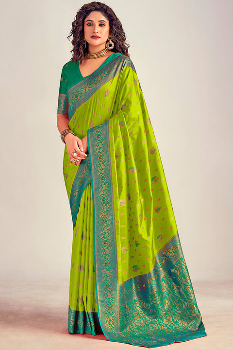 VastraLakshmi Excellent Parrot Soft Banarasi Silk Saree With Diaphanous Blouse Piece