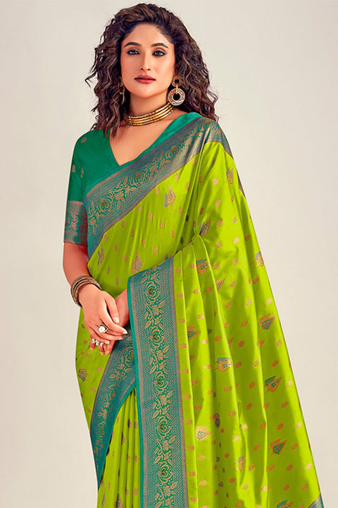 VastraLakshmi Excellent Parrot Soft Banarasi Silk Saree With Diaphanous Blouse Piece