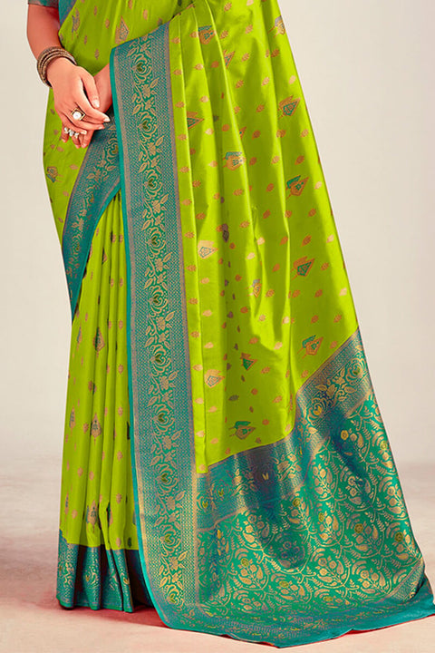 VastraLakshmi Excellent Parrot Soft Banarasi Silk Saree With Diaphanous Blouse Piece