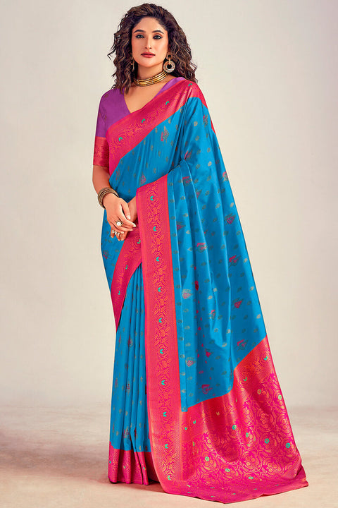 VastraLakshmi Evocative Blue Soft Banarasi Silk Saree With Mellifluous Blouse Piece