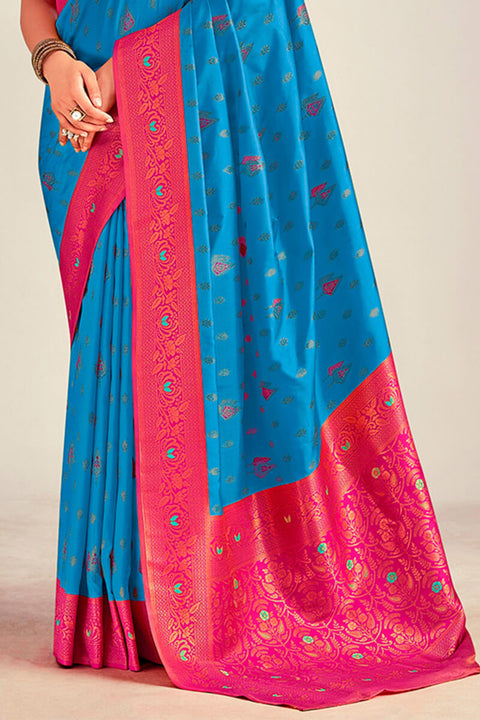 VastraLakshmi Evocative Blue Soft Banarasi Silk Saree With Mellifluous Blouse Piece