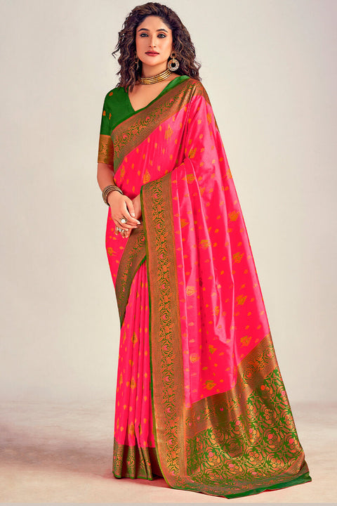 VastraLakshmi Susurrous Pink Soft Banarasi Silk Saree With Delectable Blouse Piece