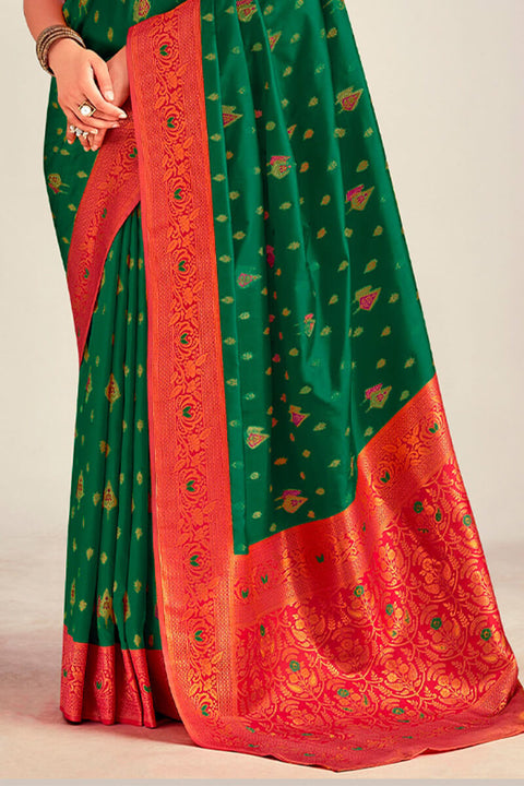 VastraLakshmi Effulgent Dark Green Soft Banarasi Silk Saree With Luminous Blouse Piece