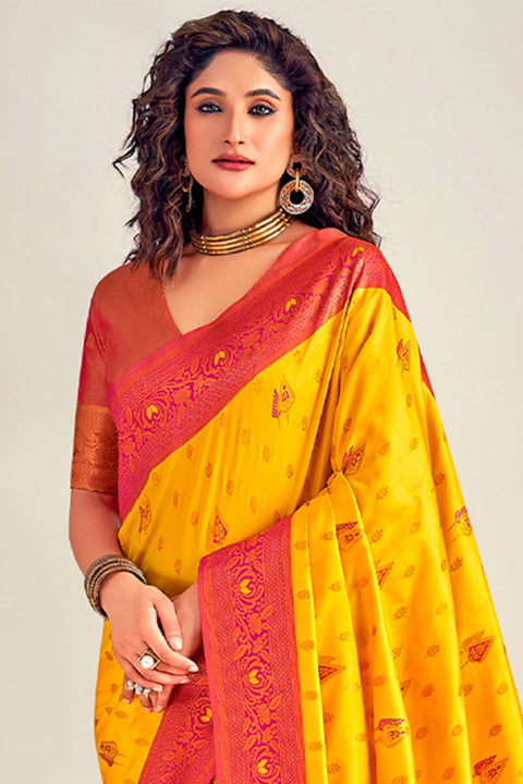 VastraLakshmi Dulcet Yellow Soft Banarasi Silk Saree With Winsome Blouse Piece