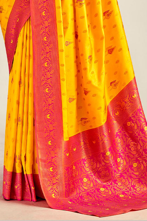 VastraLakshmi Dulcet Yellow Soft Banarasi Silk Saree With Winsome Blouse Piece