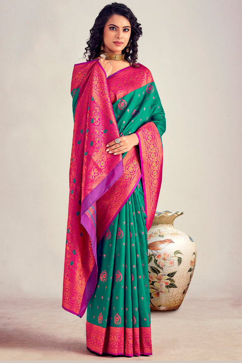 VastraLakshmi Stunning Rama Soft Banarasi Silk Saree With Precious Blouse Piece