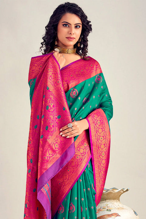 VastraLakshmi Stunning Rama Soft Banarasi Silk Saree With Precious Blouse Piece