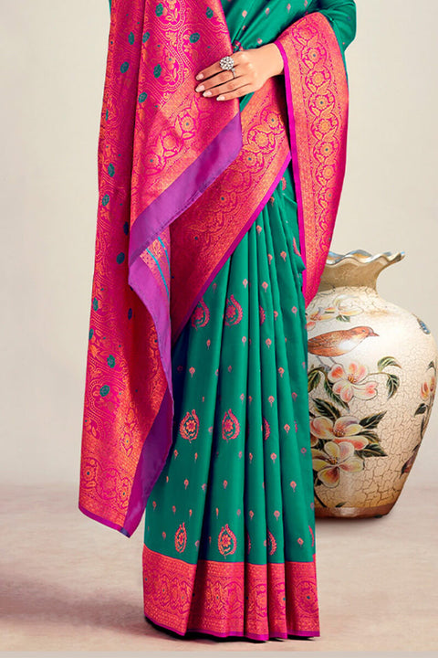 VastraLakshmi Stunning Rama Soft Banarasi Silk Saree With Precious Blouse Piece