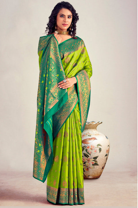 VastraLakshmi Stylish Parrot Soft Banarasi Silk Saree With Wonderful Blouse Piece