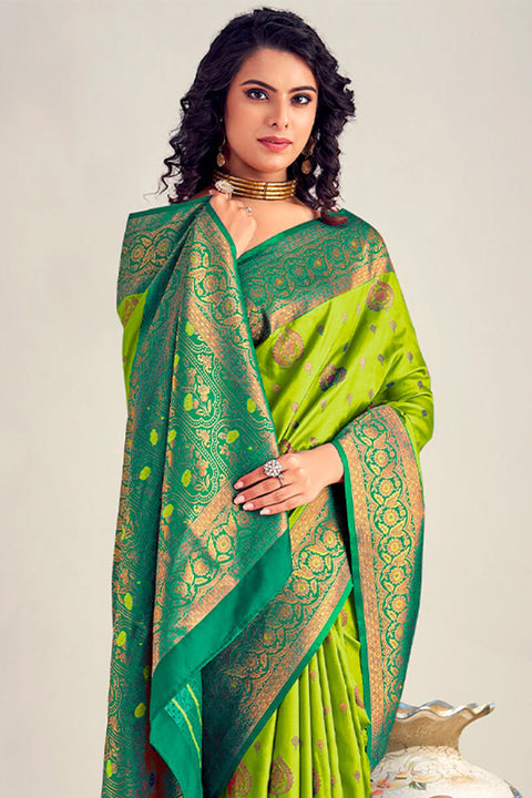 VastraLakshmi Stylish Parrot Soft Banarasi Silk Saree With Wonderful Blouse Piece