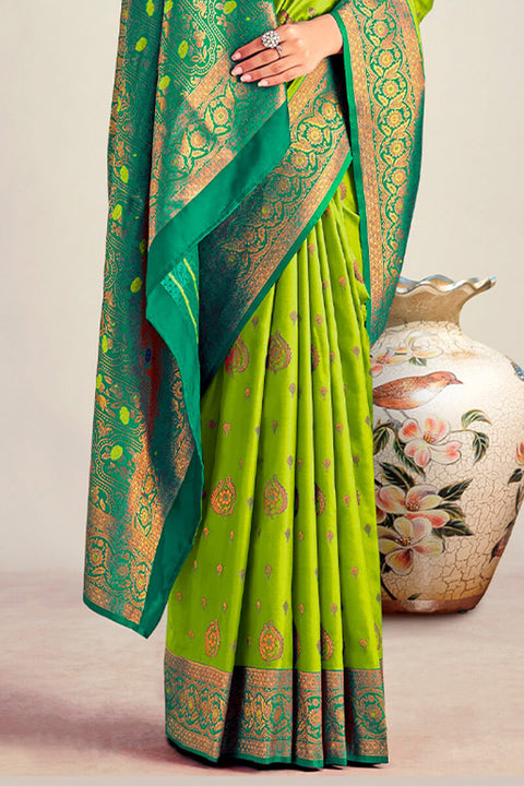 VastraLakshmi Stylish Parrot Soft Banarasi Silk Saree With Wonderful Blouse Piece