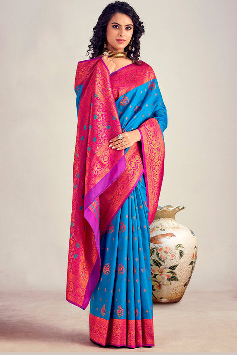 VastraLakshmi Adorning Blue Soft Banarasi Silk Saree With Beautiful Blouse Piece