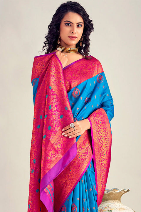 VastraLakshmi Adorning Blue Soft Banarasi Silk Saree With Beautiful Blouse Piece