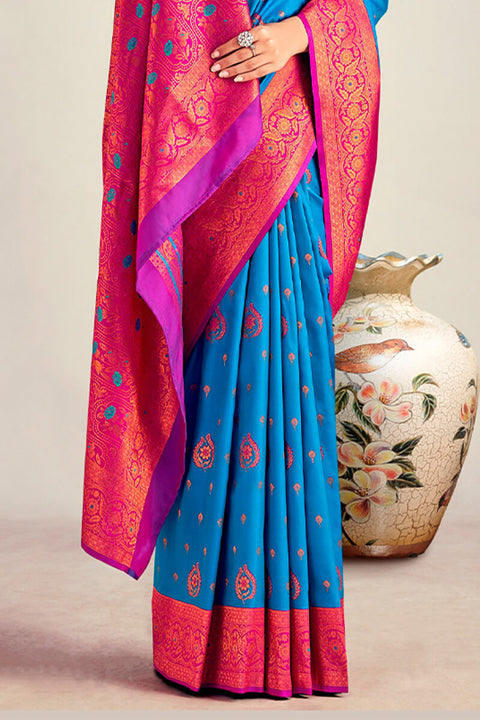 VastraLakshmi Adorning Blue Soft Banarasi Silk Saree With Beautiful Blouse Piece