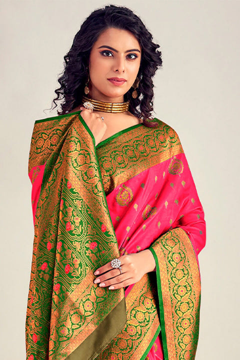 VastraLakshmi Adorable Pink Soft Banarasi Silk Saree With Captivating Blouse Piece