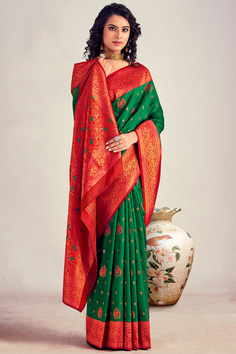 VastraLakshmi Ideal Dark Green Soft Banarasi Silk Saree With Excellent Blouse Piece