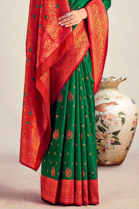 VastraLakshmi Ideal Dark Green Soft Banarasi Silk Saree With Excellent Blouse Piece