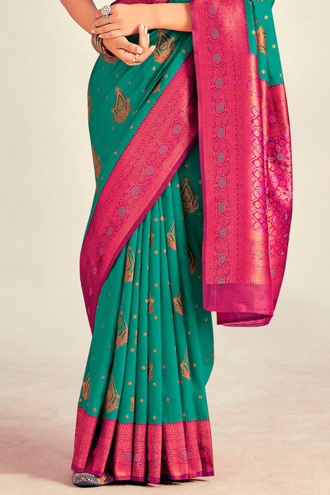 VastraLakshmi Ethnic Rama Soft Banarasi Silk Saree With Staring Blouse Piece