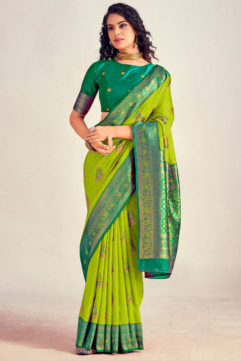 VastraLakshmi Refreshing Parrot Soft Banarasi Silk Saree With Designer Blouse Piece