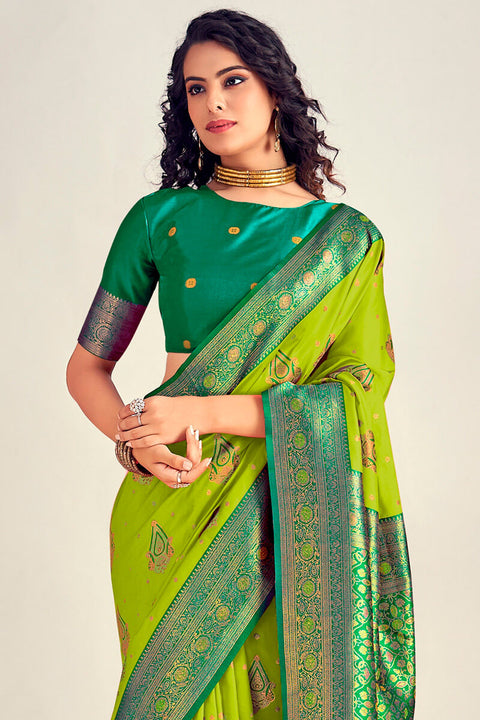 VastraLakshmi Refreshing Parrot Soft Banarasi Silk Saree With Designer Blouse Piece