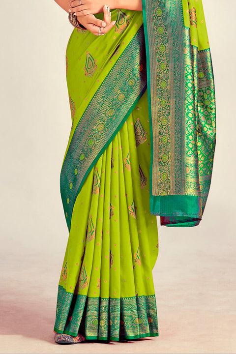 VastraLakshmi Refreshing Parrot Soft Banarasi Silk Saree With Designer Blouse Piece