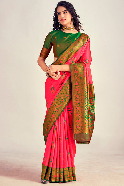 VastraLakshmi Adoring Pink Soft Banarasi Silk Saree With Beleaguer Blouse Piece